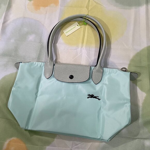 Longchamp Light Blue Galloping Horse Embroidered Nylon Handbag - Picture 1 of 9